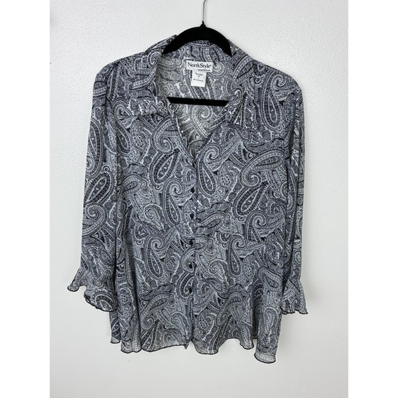 NorthStyle Tops - NorthStyle Paisley Blouse L Dark Romantic Whimsy Boho Ruffle Cuff Button Up